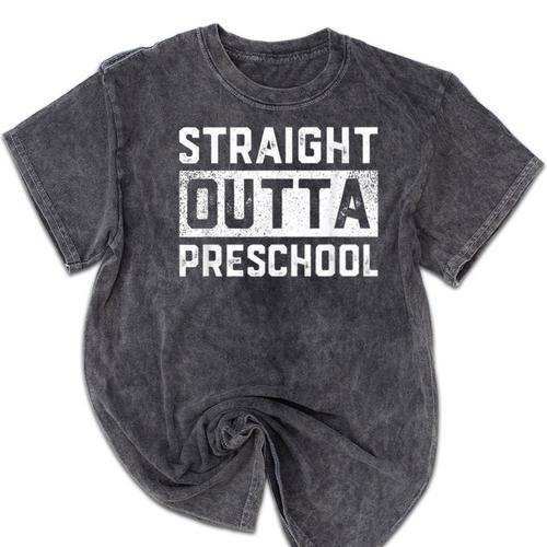 Straight Outta Preschool Graduation Kids Mineral Wash Tshirts - Best Gift Smart
