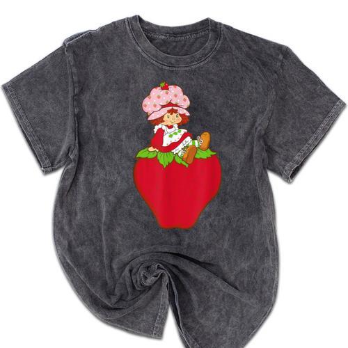 Strawberry Shortcake Sitting On Strawberry Retro Nostalgia Mineral Wash Tshirts - Figerry