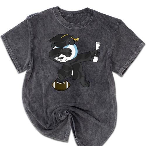 Student Graduation 2022 Panda Football Boys Girls Teenager Mineral Wash Tshirts - Best Gift Smart