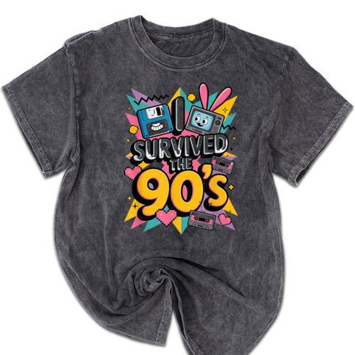 I Survived The 90s – Cute Retro Cartoon Nostalgia Mineral Wash Tshirts - Figerry