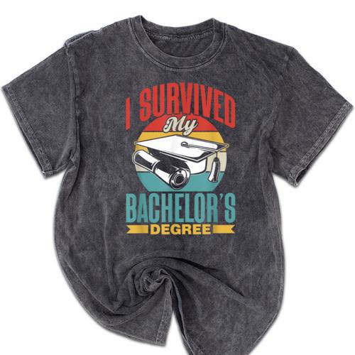 I Survived My Bachelor's Degree Party Bachelor Graduation Mineral Wash Tshirts - Best Gift Smart