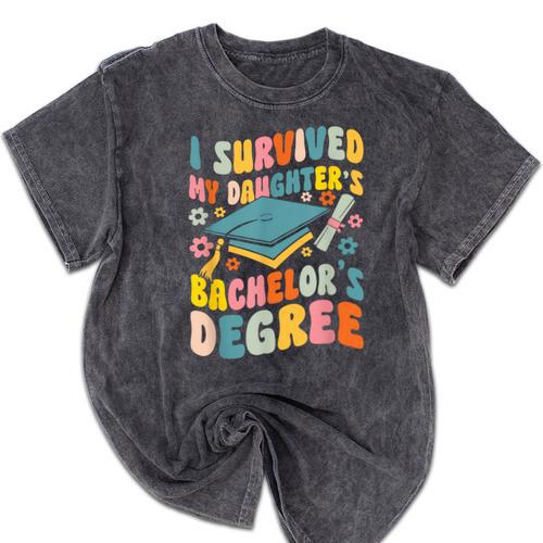 i Survived My Daughter's Bachelors Degree Groovy Graduation Mineral Wash Tshirts - Best Gift Smart