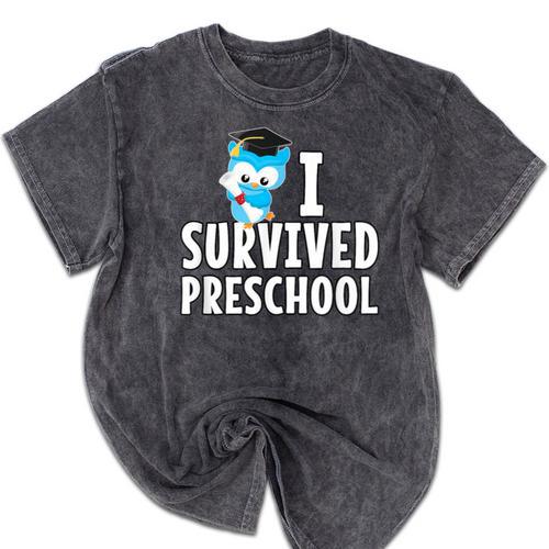 I Survived PreSchool Graduation Kids Owl Grad Shirt Mineral Wash Tshirts - Best Gift Smart