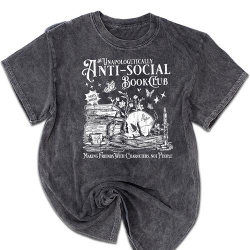 Unapologetically Anti Social Book Club Introvert Reader Mineral Wash Tshirts - Raresse