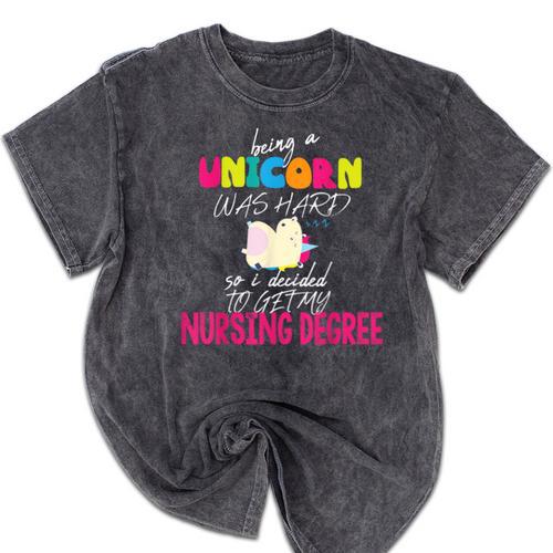Unicorn Nursing Degree Graduation T-Shirt Registered Nurse Mineral Wash Tshirts - Best Gift Smart