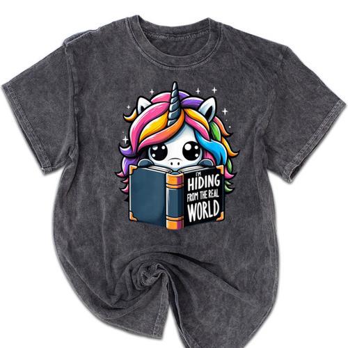 Unicorn Reading Book Reader Introvert Book Lover Humor Mineral Wash Tshirts - Raresse