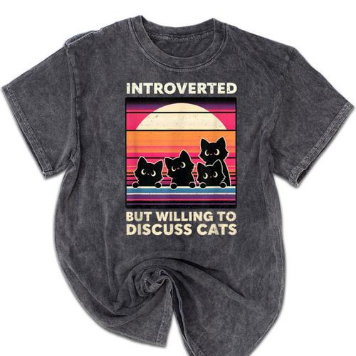 Unique Art For Introverted Cat Fans -Adults Cat Humorous Introvert Small Mineral Wash Tshirts - Raresse