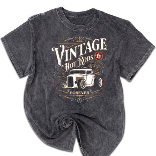 Vintage Hot Rods USA Forever Classic Car Nostalgia Mineral Wash Tshirts - Figerry