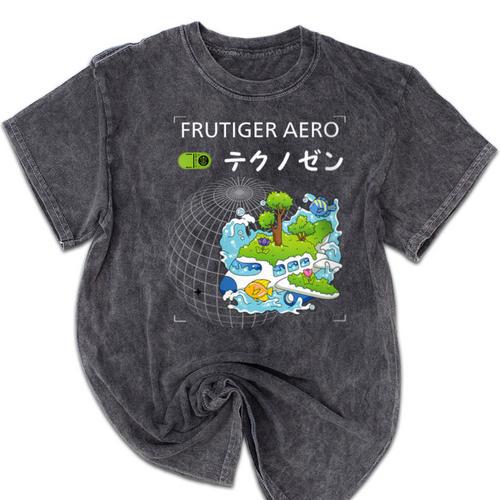 Women's Frutiger Aero Y2K Fashion Trends Statement Piece Tech Orbite Mineral Wash Tshirts - Figerry