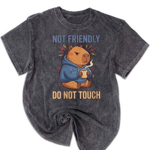 Women's Grouchy Capybara Not Friendly Do Not Touch Introvert Mineral Wash Tshirts - Raresse