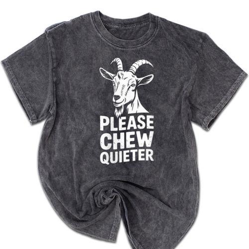 Women's Please Chew Quieter Introvert Quietness Silence Lover Mineral Wash Tshirts - Raresse