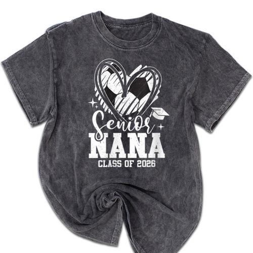Women's Senior Nana Class Of 2026 Soccer Graduation Heart Mineral Wash Tshirts - Best Gift Smart