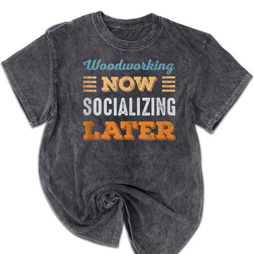 Woodworking Now Minimal Socializing Introvert Vintage Mineral Wash Tshirts - Raresse