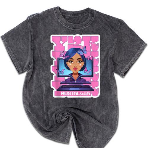Y2K Nostalgia Retro Aesthetic Trendy Vintage Mineral Wash Tshirts - Figerry
