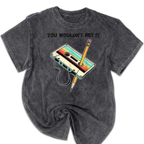 70s 80s 90s Retro Party Costume Nostalgia Cassette Mineral Wash Tshirts - Figerry