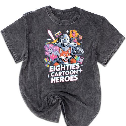80's Cartoon Heroes Apparel For Retro Nostalgia Fans Mineral Wash Tshirts - Figerry