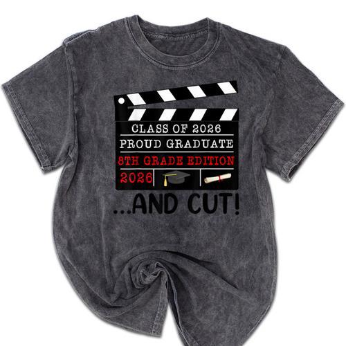8th Grade Graduation 2026 Graduate Clapperboard Mineral Wash Tshirts - Best Gift Smart