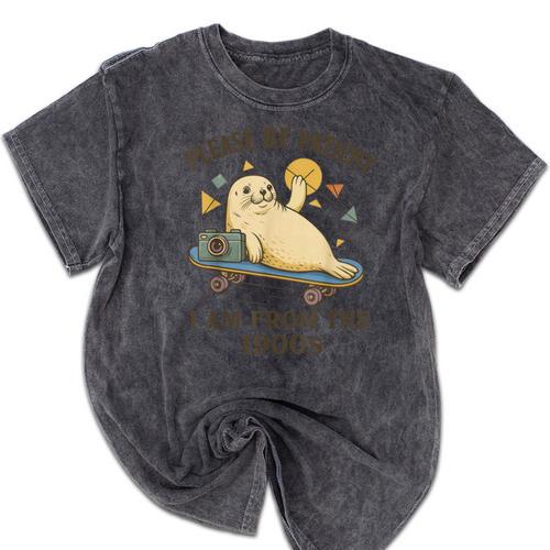 90s Manatee Humor Please Patient I'm From The 1900s Mineral Wash Tshirts - Figerry