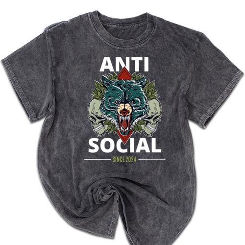 Antisocial Introvert I Like Being Alone Mineral Wash Tshirts - Raresse