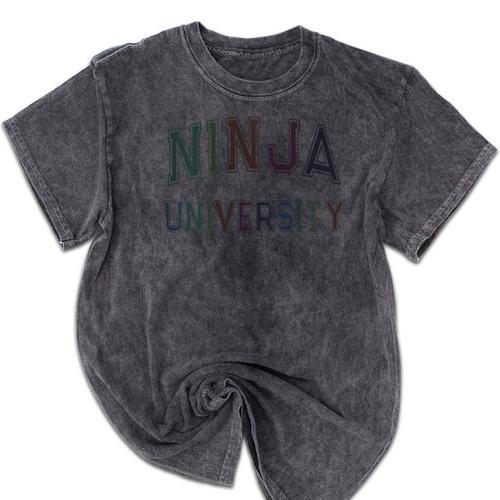 Antisocial NINJA UNIVERSITY Introvert Sarcastic Mineral Wash Tshirts - Raresse