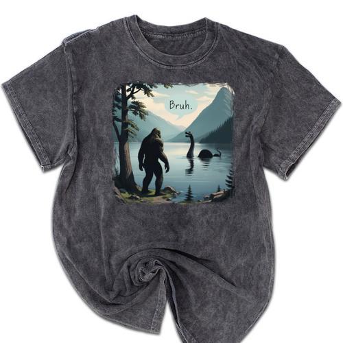 Bigfoot Sasquatch & Loch Ness Monster Introvert Bruh Mineral Wash Tshirts - Raresse
