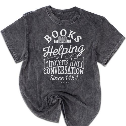Books Helping Introverts Avoid Conversation Apparel Premium Tri-Blend Mineral Wash Tshirts - Raresse
