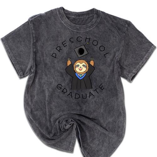 Boys Girls Preschool Graduate Sloth Graduation Cap Mineral Wash Tshirts - Best Gift Smart