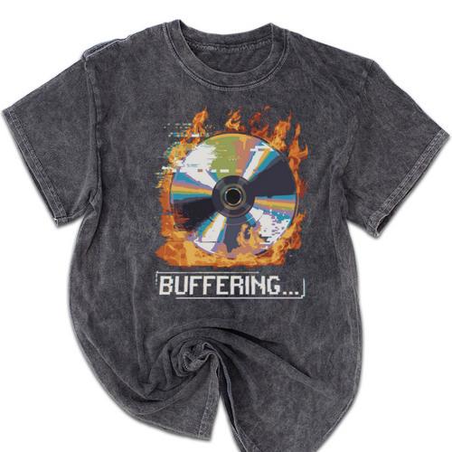 Buffering Glitched CD On Fire 2000s Nostalgia Mineral Wash Tshirts - Figerry