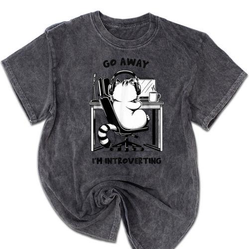 Cat With Coffee On Computer Go Away I'm Introverting Mineral Wash Tshirts - Raresse