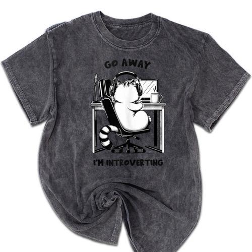 Cat With Coffee On Computer Go Away I'm Introverting Mineral Wash Tshirts - Raresse