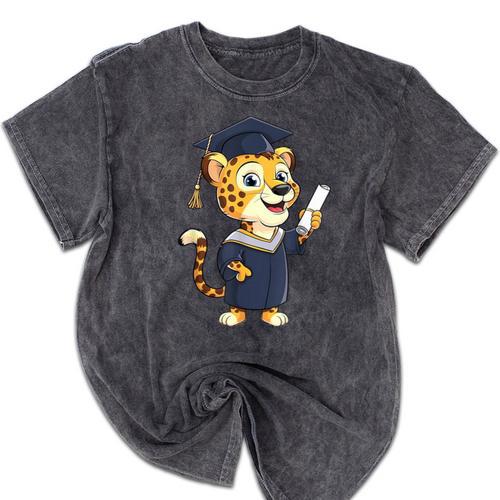 Cheetah Graduation Cute Kindergarten Elementary High School Mineral Wash Tshirts - Best Gift Smart