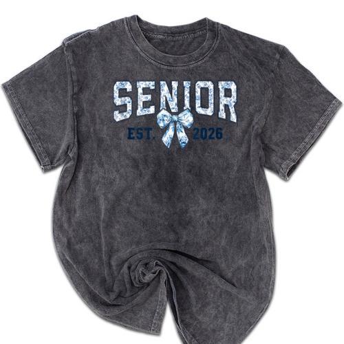 Class Of 2026 Senior 26 Coquette Bow Toile Preppy Graduation Mineral Wash Tshirts - Best Gift Smart