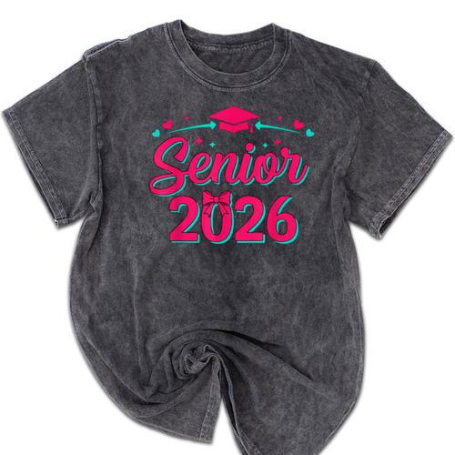 Coquette Pink Bow Senior 2026 Class Of Graduation Mineral Wash Tshirts - Best Gift Smart