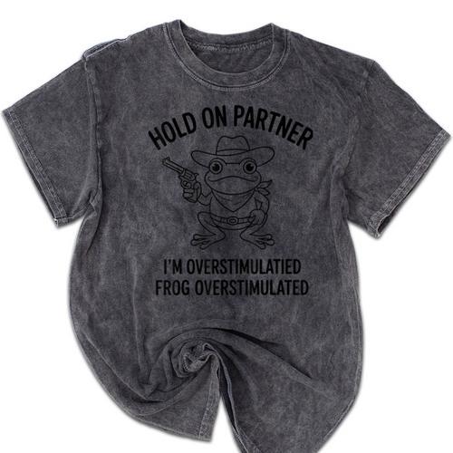 Cowboy Frog Overstimulated Western Meme Introverts Mineral Wash Tshirts - Raresse
