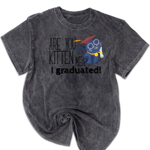 Cute Graduation Cat Masters High School T-Shirt For Men Women Kids Mineral Wash Tshirts - Best Gift Smart