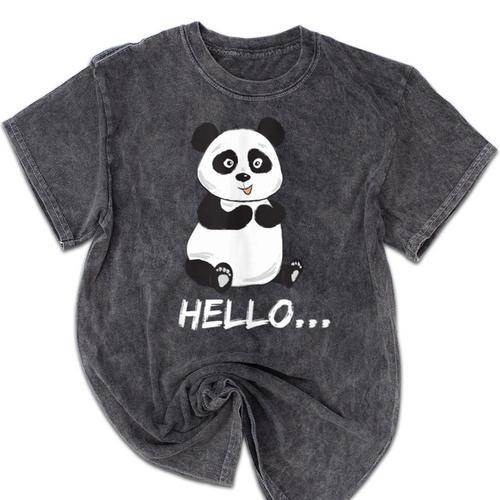 Cute Introvert Vibes – Panda Hello & Goodbye Mineral Wash Tshirts - Raresse
