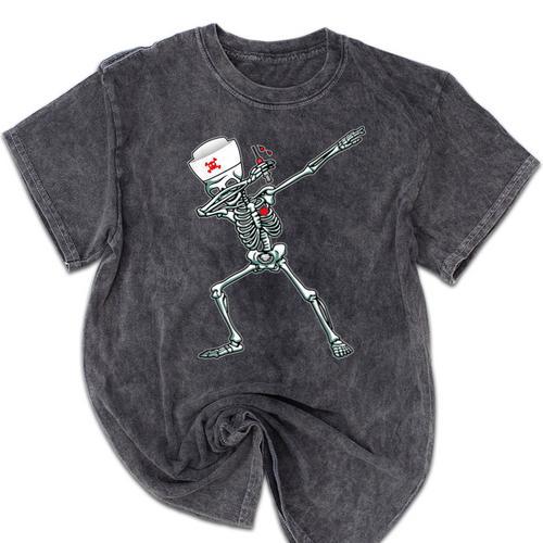 Dabbing Skeleton Nurse Halloween Graduation Mineral Wash Tshirts - Best Gift Smart