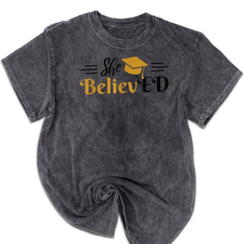Doctor Of Education She BelievED EdD Graduation Mineral Wash Tshirts - Best Gift Smart