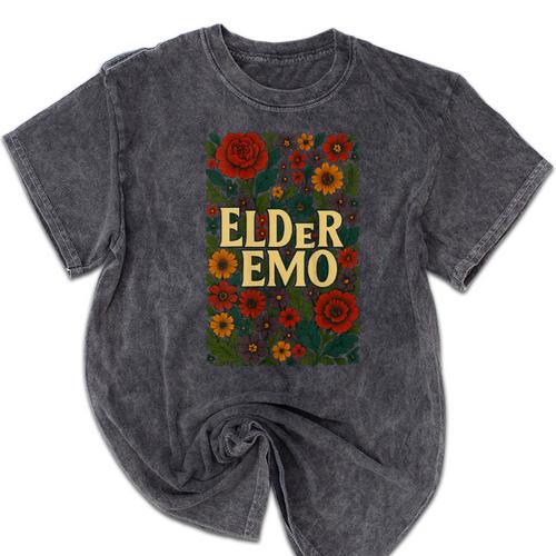 Elder Emo Floral Gothic Vintage Nostalgia Mineral Wash Tshirts - Figerry