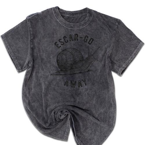 Escar Go Away Snail Vintage French Pun Introvert Humor Mineral Wash Tshirts - Raresse
