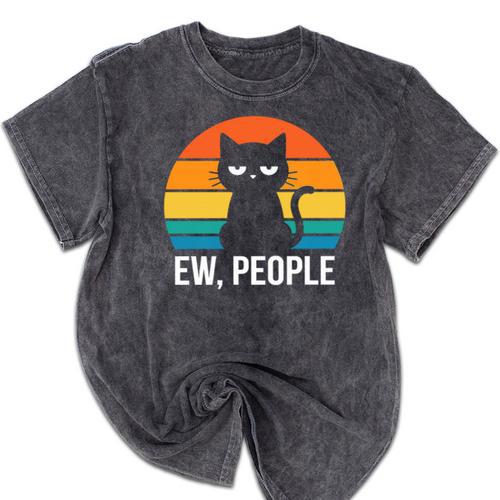 Ew People Cat Anti Social Introvert Premium Tri-Blend Mineral Wash Tshirts - Raresse