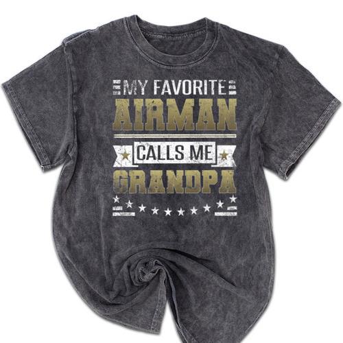 My Favorite Airman Calls Me Grandpa Airman Graduation Premium Mineral Wash Tshirts - Best Gift Smart