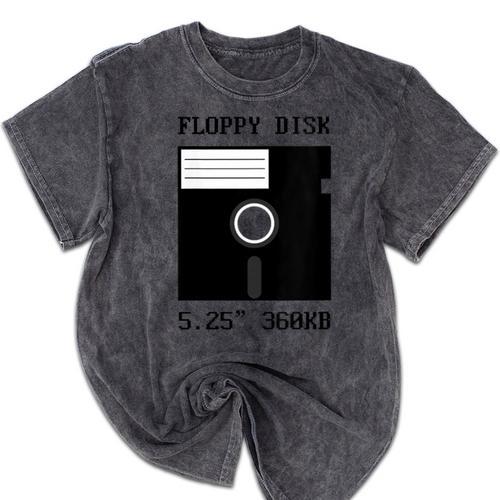 Floppy Disk Computer Nostalgia Fun PC Enthusiast History Mineral Wash Tshirts - Figerry