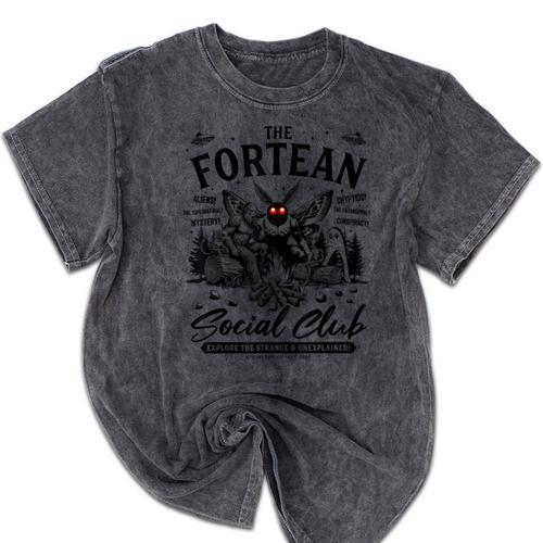 Fortean Social Club Bigfoot Mothman Alien Cryptid Introvert Mineral Wash Tshirts - Raresse