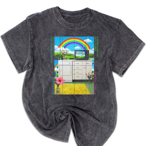 Frutiger Aero Aesthetic Rainbow Glitch Art Premium Tri-Blend Mineral Wash Tshirts - Figerry