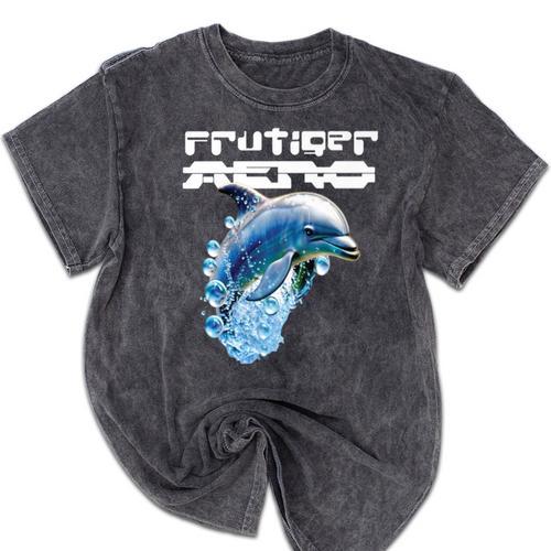 Frutiger Aero Splashy Dolphin Y2k Aesthetic Graphic Premium Mineral Wash Tshirts - Figerry