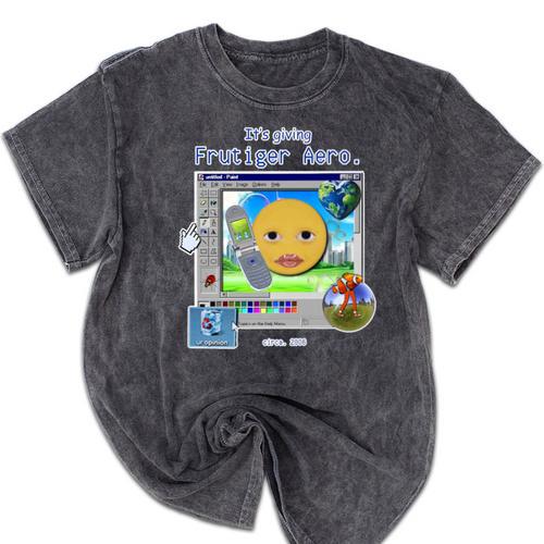Frutiger Aero Y2K Meme Graphic 2000s Nostalgia Premium Mineral Wash Tshirts - Figerry