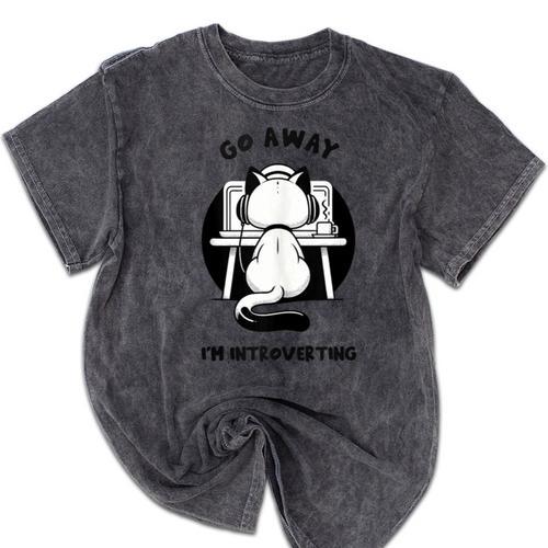 Go Away I'm Introverting Cat With Coffee Mineral Wash Tshirts - Raresse