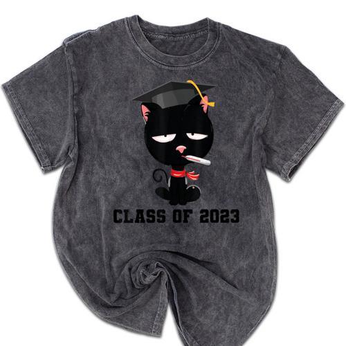 I Graduated Class Of2023 Cat Graduation Mineral Wash Tshirts - Best Gift Smart