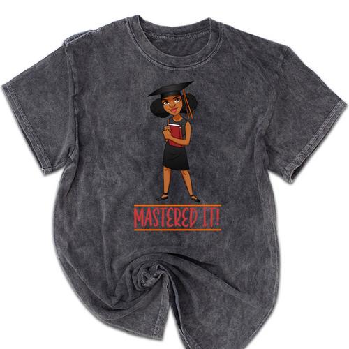 Graduation Woman Tshirt Black Melanin Masters Degree Mineral Wash Tshirts - Best Gift Smart